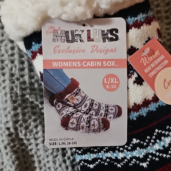 Muk Luks Cabin Socks Size L–XL (8–10) NWT Cozy Knit Slipper Socks - Picture 2 of 10